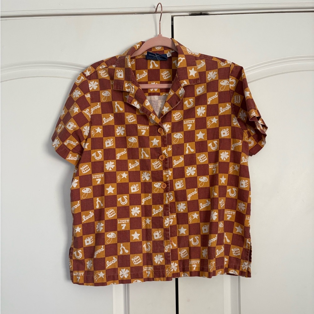 Big Bud Press Brown Orange and Cream Patterned Pantry Button Up Shirt